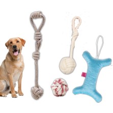 Köpek Diş Ipi Oyuncağı Dörtlü Toplu Çekiştirmeli Halat - Pamuk Ipliği Stres Oyuncağı - Dörtlü Set Dö