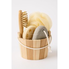 Kovada Banyo Seti, Yumuşak Köpüren Lif, Doğal Kabak Lifi, Ponza Taşı ve Ahşap Masaj Tarağı, Cilt Bak