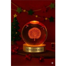 Home Dekor Hediye Isime Kişiye Özel Ledli USB Ahşap Standlı Karahindiba Temalı Kristal Küre LED Oda Masa Gece Lambası