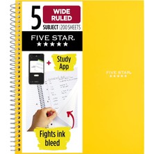 Spiral Defter, 5 Konu, Geniş Çizgili Kağıt, Mürekkep Kanamasıyla Mücadele, Suya Dayanıklı Kapak, 8"