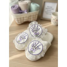 Eda Baby Ithal Dantelli Lavanta Nakışlı Lohusa Terlik ve Taç Seti