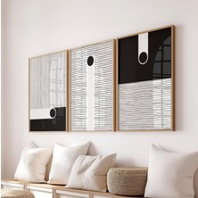 Pam Studio Modern Siyah Beyaz Minimalist Çizgili Poster Seti – 3’lü Geometrik Duvar Tablosu