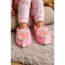 Glazy Kız Çocuk Panduf Ev Terliği | Peluş Baykuş Figürlü, Yumuşak Tabanlı, Kaymaz, Kışlık Çocuk Terliği