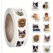 500 Adet Rulo Vinil Sticker Etiket (Komik Kedi)