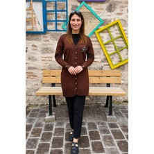 Kuş Nakışlı Pul Detaylı Triko Hırka - Kahve