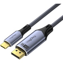 Veggieg Type-C To Dp Kablo 8k 60Hz 4K 240Hz Hdr Arc 48GBPS Örgülü Çift Yönlü Görüntü Kablosu 2 Metre