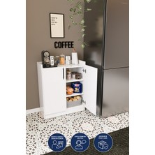 Dekorfim DF08104 Ayarlanabilir Raflı Beyaz Çok Amaçlı Dolap, 2 Kapaklı 3 Raflı Mutfak Kiler Dolabı Beyaz