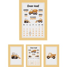 Mutluluk Atölyem A4 - 21X30 cm 3 Adet Iş Makineleri Inşaat Doğum Panosu Poster Erkek Bebek Odası Duvar Dekorasyon Çerçevesiz