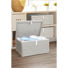 Meleni Home 2'li Set Kapaklı Çok Amaçlı Hurç Saklama Kutusu Organizer Mega 60 x 40 x 30 cm Gri