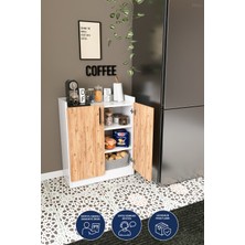 Dekorfim DF08104 Ayarlanabilir Raflı Beyaz Çok Amaçlı Dolap, 2 Kapaklı 3 Raflı Mutfak Kiler Dolabı Beyaz-Çam