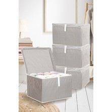 Meleni Home 4 Adet Kapaklı Çok Amaçlı Hurç Saklama Kutusu Organizer Mini 40 x 30 x 26 cm Gri