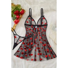 D Lingerie Noire Romance Heart Transparan Babydoll Gecelik DM1378