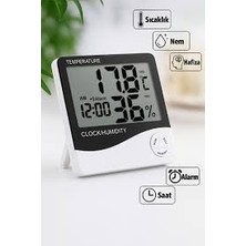 Safir Dijital Termometre, Sıcaklık Ölçer, Nem Ölçer, Masa Saati, Alarm