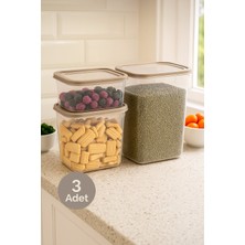 Nesto Home 3'lü Şeffaf Erzak ve Bakliyat Saklama Kabı Dikdörtgen Deterjan Kutusu 1X1100 1X2200 1X3400