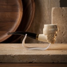 Goldenlight Meerschaum Hint Sih Hükümdarı Maharaja Ranjit Singh Figürlü El Oyması Lületaşı Pipo, Pirinç Bilezik 13,6 cm