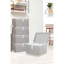 Meleni Home 6 Adet Kapaklı Çok Amaçlı Hurç Saklama Kutusu Organizer Mini 40 x 30 x 26 cm Gri