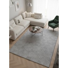 Merinos Rölyef Halı Kaymaz Tabanlı Makinada Yıkanabilir Leke Tutmaz Gri Kesme Halı Salon Yolluk
