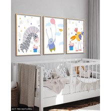 Evine Moda Sevimli Zebra Tavşan ve Kuş 3 Parça Ahşap Çerçeveli Tablo Act