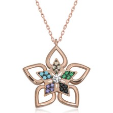 Katre46 ​925 Ayar Gümüş Renkli Taşlı Çiçek Kadın Gümüş Kolye