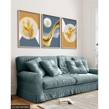 Evine Moda Gold Desenler Yaprak Tüy 3 Parça Ahşap Çerçeveli Tablo Act