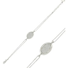 Katre46 925 Ayar Gümüş Oval Beyaz Taşlı Bileklik