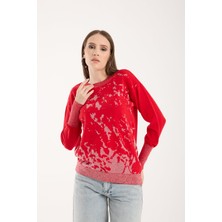 Moda Days Sim Desenli Geniş Manşetli Bisiklet Yaka Triko Bluz