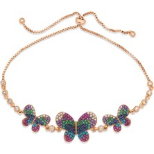 Katre46 925 Ayar Gümüş Rose Kelebekli Asansör Bileklik