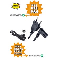 Derwell 1.5 Metre 1.5mt L Uç 90 Derece C7 Girişli Ps4/ps3 /tv Işıldak Radio Teyp Laptop Adaptör Güç Kablosu 2 Pinli Cabble
