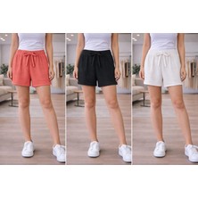 Org Marka Store Fleur 3 Lu Set Bel Lastıklı Sus Bagcıklı Cepsız Trıl Trıl  Penye Short