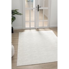 Maisoria Home  Rölyef Halı Kaymaz Tabanlı Makinada Yıkanabilir Leke Tutmaz Krem Kesme Halı Salon Yolluk
