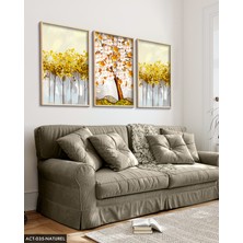 Evine Moda Mavi Çiçek Sulu Boya Görünümlü 3 Parça Ahşap Çerçeveli Tablo Act