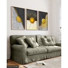 Evine Moda Soyut Altın Damar Desenli 3 Parça Ahşap Çerçeveli Tablo Act