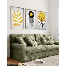 Evine Moda Gold Soyut Desenler 3 Parça Ahşap Çerçeveli Tablo Act