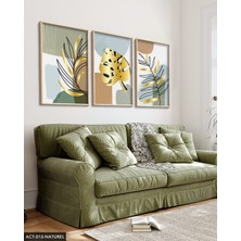 Evine Moda Gold, Beyaz, Tüy, Yaprak, 3 Parça Ahşap Çerçeveli Tablo Act