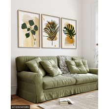 Evine Moda Yeşil Yaprak Tüy 3 Parça Ahşap Çerçeveli Tablo Act