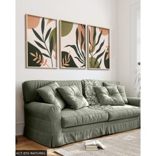 Evine Moda Çiçek Yaprak 3 Parça Ahşap Çerçeveli Tablo