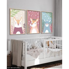 Evine Moda Hayvan Temalı Çocuk Odası 3 Parça Ahşap Çerçeveli Tablo Act