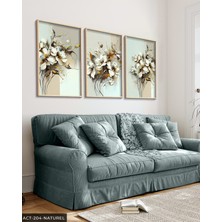 Evine Moda Yağlı Boya Görünümlü Beyaz Çiçek 3 Parça Ahşap Çerçeveli Tablo Act