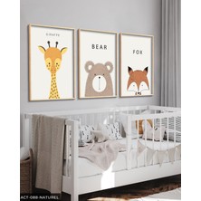 Evine Moda Hayvanlar Çocuk Odası 3 Parça Ahşap Çerçeveli Tablo