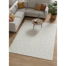 Maisoria Home  Rölyef Halı Kaymaz Tabanlı Makinada Yıkanabilir Leke Tutmaz Krem Kesme Halı Salon Yolluk
