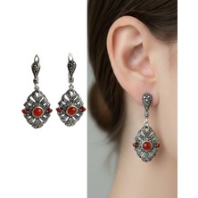 Keskin Gümüş Gümüş Markazit Akik Taşlı Mekik Tasarım Zarif Kadın  Küpe Doğum Günü Hediye