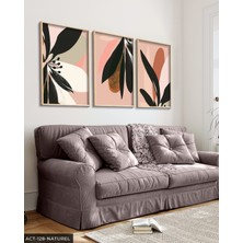 Evine Moda Pembe Zeminde Siyah Yapraklı Çiçek 3 Parça Ahşap Çerçeveli Tablo Act