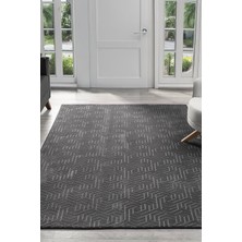 Maisoria Home  Rölyef Halı Kaymaz Tabanlı Makinada Yıkanabilir Leke Tutmaz Antrasit Kesme Halı Salon Yolluk