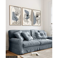 Evine Moda Çizgisel Soft Çiçekler 3 Parça Ahşap Çerçeveli Tablo Act