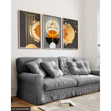 Evine Moda Gold, Geyik, Geometri, Soyut, Neon 3 Parça Ahşap Çerçeveli Tablo Act