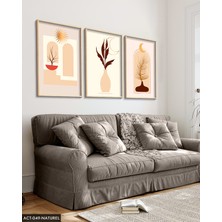Evine Moda Soyut Tasarım Çizim Bohem Tarzı 3 Parça Ahşap Çerçeveli Tablo Act