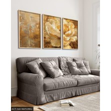 Evine Moda Gold Çiçek ve Yapraklar 3 Parça Ahşap Çerçeveli Tablo Act