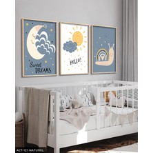 Evine Moda Hayvan Temalı Çocuk Odası 3 Parça Ahşap Çerçeveli Tablo Act