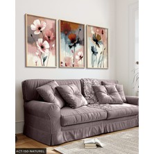 Evine Moda Renkli Zeminde Zarif Çiçekler 3 Parça Ahşap Çerçeveli Tablo Act