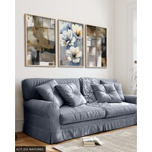 Evine Moda Beyaz Çiçek ve Soyut Sanat 3 Parça Ahşap Çerçeveli Tablo Act